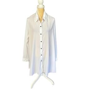 Comfy USA White Boxy Tunic Top Button Up Size Large Lagenlook